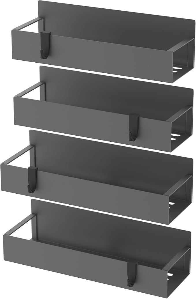 HuggieGems 4 Pack Magnetic Spice Storage Rack Organizer for Refrigerator and Oven, Dark Gray Fridge Organizers and Storage