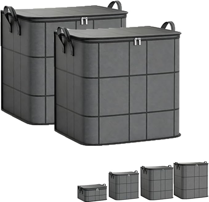 Spacious Moving Storage Bin, Zippered Organizer,XXL Foldable Storage Bags (2PCS, Large)