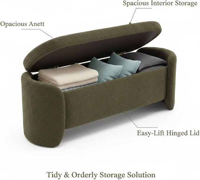 LukeAlon 50 inch Storage Ottoman Bench, Upholstered Faux Leather End of Bed Bench with Large Storage, Shoe Bench for Entryway, Living Room, Bedroom, Solid Wood Frame (Christmas Tree Green)