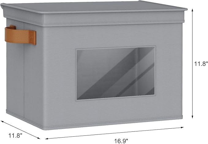 Univivi Storage Bins with Lids Collapsible Foldable Closet Storage Boxes for Clothes [3-Pack] Containers boxes with Handles Closet Storage for Home, Office, Bedroom (Grey,17" x 12"x 12") | 17 x 12 x 12 In Foldable Storage Boxes with Handles, Clear Wind...