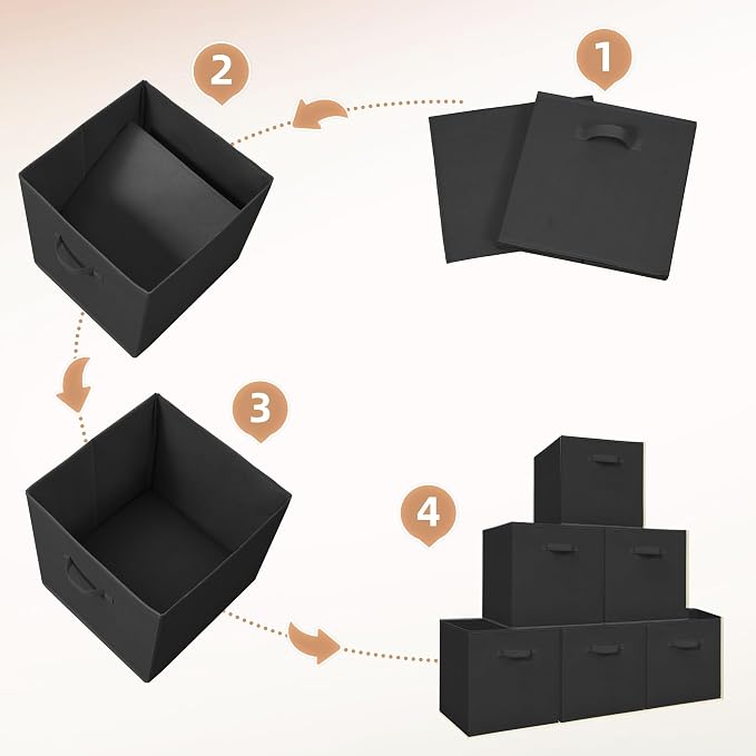 STORAGE MANIAC Storage Cubes, 13 Inch Collapsible Storage Bins with Handles, 4 Pack Fabric Foldable Bins for Organization, Durable Storage Bins for Closet, Shelves, Offices, 4-Pack Black