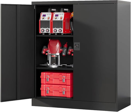 Metal Storage Cabinet, 35.4'' Tall Small Storage Cabinet with Doors and Shelves, Locking Cabinet for Home Office, Garage, Utility Room, Warehouse, Black