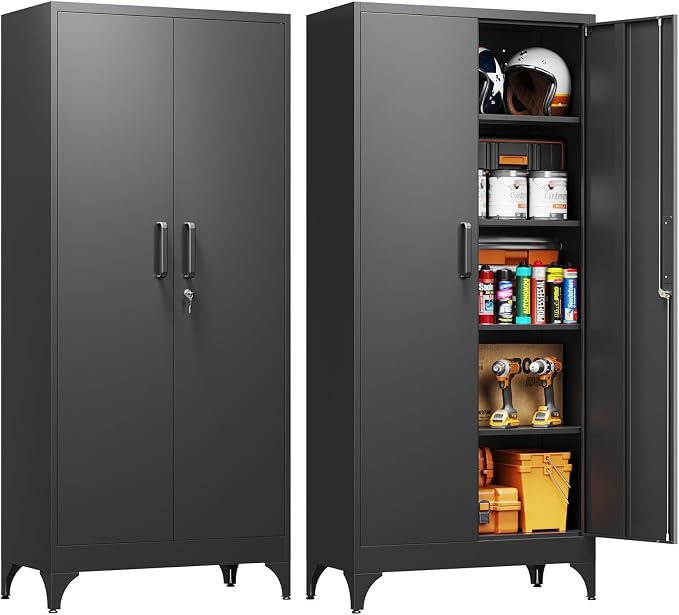Yizosh Metal Garage Storage Cabinet with 2 Doors and 4 Adjustable Shelves - 71" Steel Lockable File Cabinet,Locking Tool Cabinets for Home,Office,Garage,Gym,School