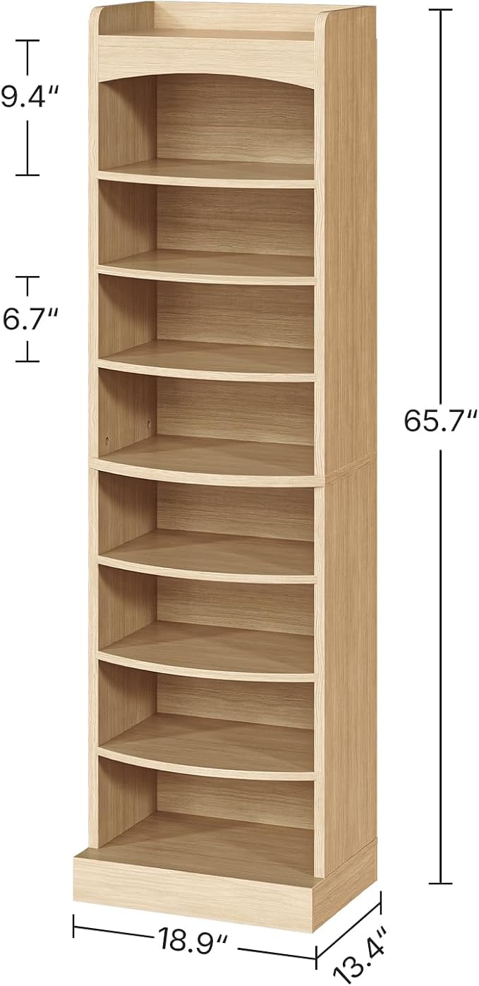 9-Tier Tall Shoe Rack, Wooden Shoe Storage Organizer, Narrow Shoe Cabinet with Removable Shelves for Small Spaces, Holds 18 Pairs of Shoes, for Entrance, Hallway, Natural SS22NL