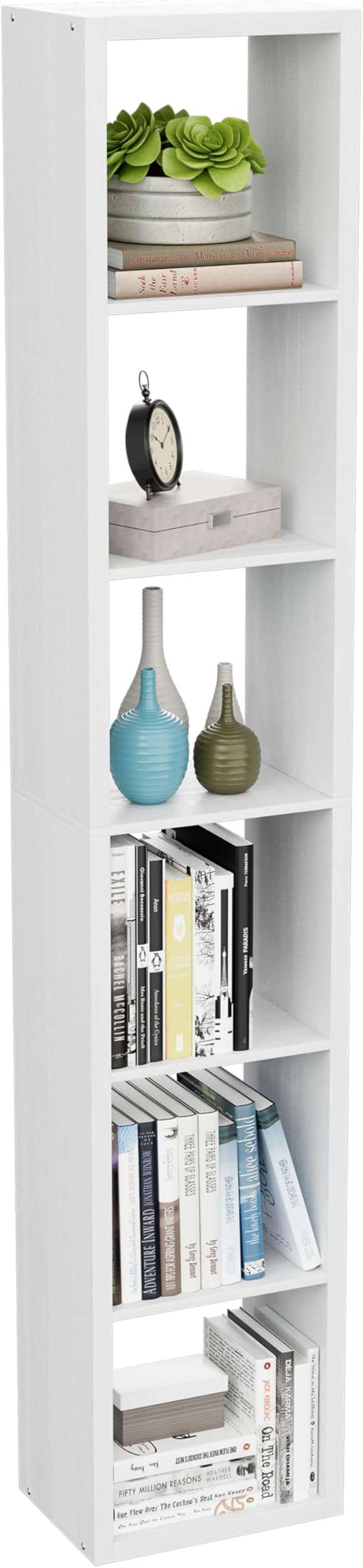 VDNEND Tall Cube Storage Organizer Bookcase, 6 Tier 11 inch Open Back Cubical Shelf with Thickened Border, Display Bookshelf for Living Room, Home Office, Sturdy Room (White, 6 Cube,Vertical)