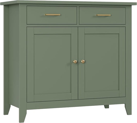 HORSTORS Farmhouse Kitchen Storage Cabinet, Small Buffet, Coffee Bar, Green | Buffet Sideboard with 2 Drawers & 2 Doors, 35.8"W Coffee Table, Sapce-saving Kitchen Cabinet for Dining Living Room, Entryway