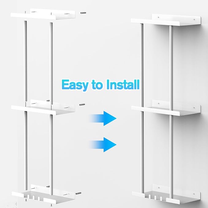Liuoud Towel Rack for Bathroom, Wall Mounted Vertical Rolled Towel Storage Organizer Holder with Shelf, Holds Up 6 Large Bath Sheets, White Large Size
