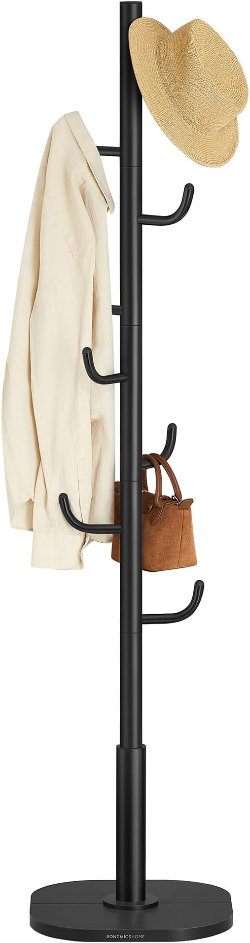 SONGMICS HOME Cactus-Shaped Coat Rack, Freestanding Coat Tree, Coat Hanger Stand with 8 Sturdy Hooks, with Curved Ends, for Clothes, Hats, Bags, Ink Black URCR039B01