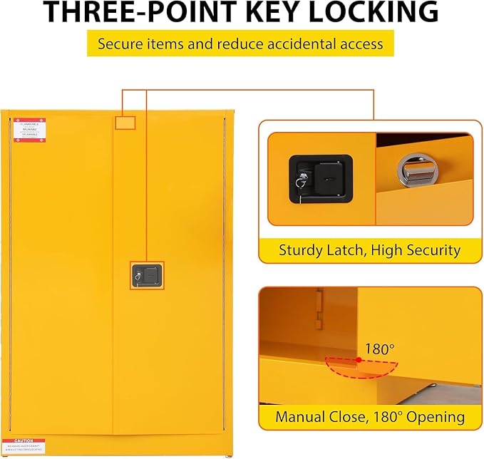 Flammable Storage Cabinet 43" x 18" x 65", 45 Gallon Galvanized Steel Flammable Liquid Storage Locker with 2 Adjustable Shelves & Manual-Close Doors, OSHA Compliant Industrial Hazardous Storage
