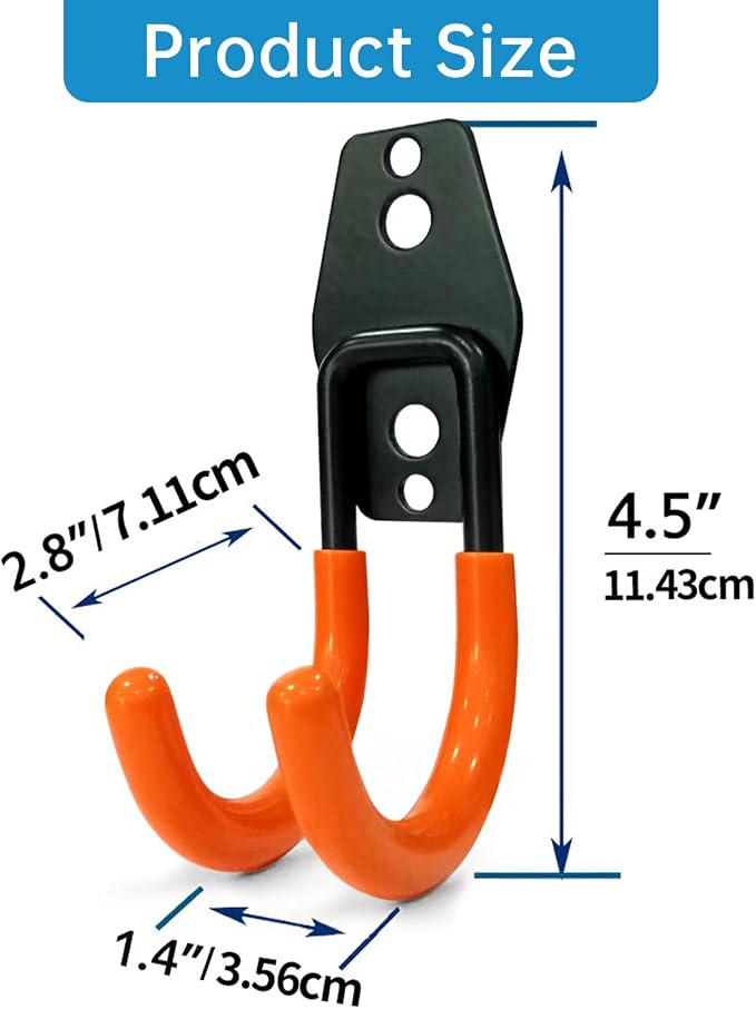 GeeWatom 2 Pack Garage Storage Utility Hooks，Garage Garden Tool Organizer，Steel Wall Mount Hooks, Garden Small U Hooks (Type O-Orange)
