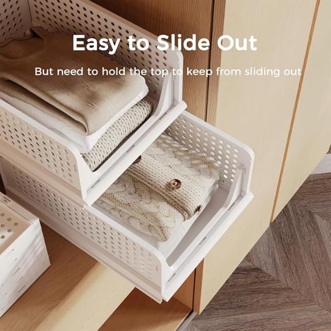 Pinkpum 5 Pack Stackable Plastic Storage Closet Organizers and Storage Bins Drawer Shelf Storage Container for Wardrobe Cupboard Kitchen Bathroom Office White | Drawer Shelf Storage Container for Wardrobe Cupboard Kitchen Bathroom Office White Foldable...