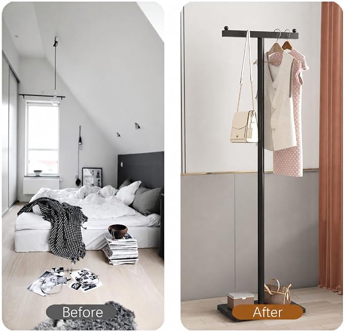 Freestanding Coat Racks with Marble Base Heavy Duty Clothes Rack Stand for Entryway, Bedroom, Living Room, Boutiques-15.7''L,BLACK