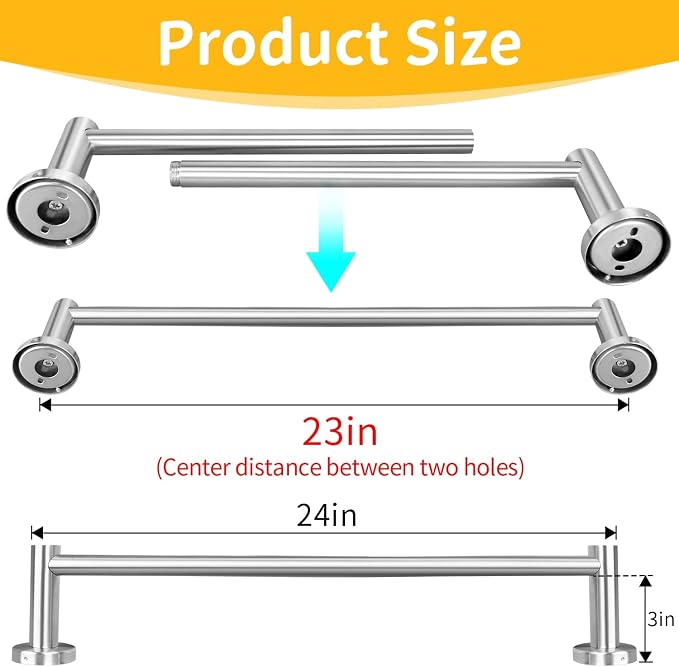 23 Inch Brushed Nickel Towel Bar, Two-Piece Assembly Design | Stainless Steel Towel Rack for Bathroom Wall Mounted