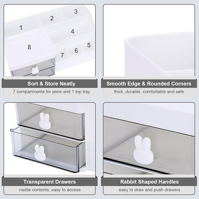 Makeup Organizer with Drawers, Cosmetic Storage for Dresser Vanity and Bathroom Countertop, for Kids Family, Toothpaste Holder for Bathroom Vanity Organizer Storage (White)