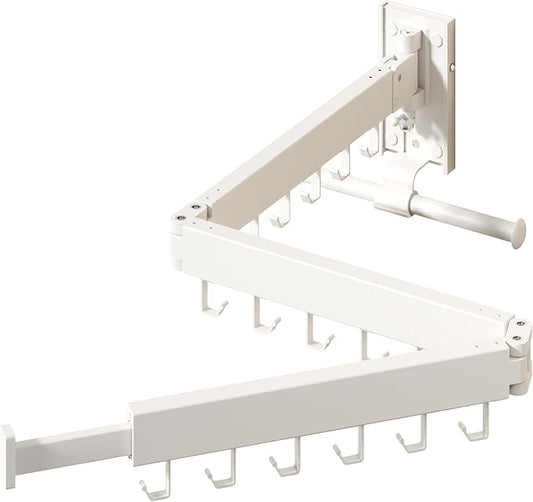 HEILAIYI Wall Mounted Clothes Hanger,Clothes Drying Rack,Laundry Drying Rack,Clothes Rack Wall Mount,Drying Rack Clothing,Retractable,Collapsible,can Fold Upward & Left & Right (Upgrade-White)