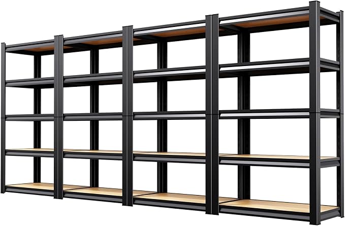 5-Tier Heavy Duty Metal Shelving Units, 71" H x 28" W x 12" D, Adjustable Steel Storage Racks for Garage, Warehouse, Industrial, and Home Organization, 1900 lbs Capacity, 4-Pack