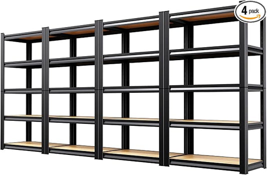 4-Pack Garage Shelving for Home Storage & Multi-Room Organization, 71" H x 28" W x 14" D 5-Tier Adjustable Metal Storage Rack for Tools, Household Essentials, Garage, Pantry & Basement Storage