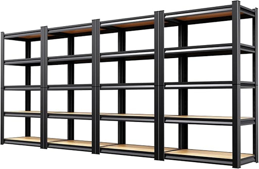 4-Pack Garage Shelving Unit, Heavy Duty Metal Storage Shelves,71" H x 28" W x 12" D 1900 LBS Total Capacity, Adjustable Boltless Steel Racks for Garage, Pantry, Basement, Warehouse, Black