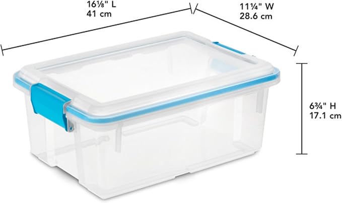 Sterilite Gasket Storage Box with Lids for Home & Office, 12 Quart, 6-Pack | Heavy-Duty, Stackable, and Organizing Containers for Bathroom, Cabinet, Closet, and Garage, Clear and Blue Aquarium Latches