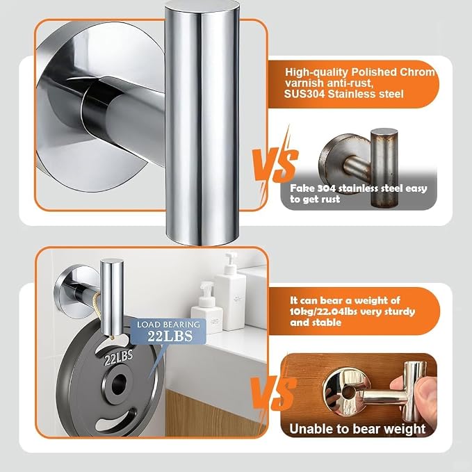 5 Pieces Polished Chrome Bathroom Hardware Accessories Set, SUS304 Stainless Steel 24 Inch Bath Towel Bar Set, Round Bathroom Towel Holder Set, Towel Racks for Bathroom Wall Mounted