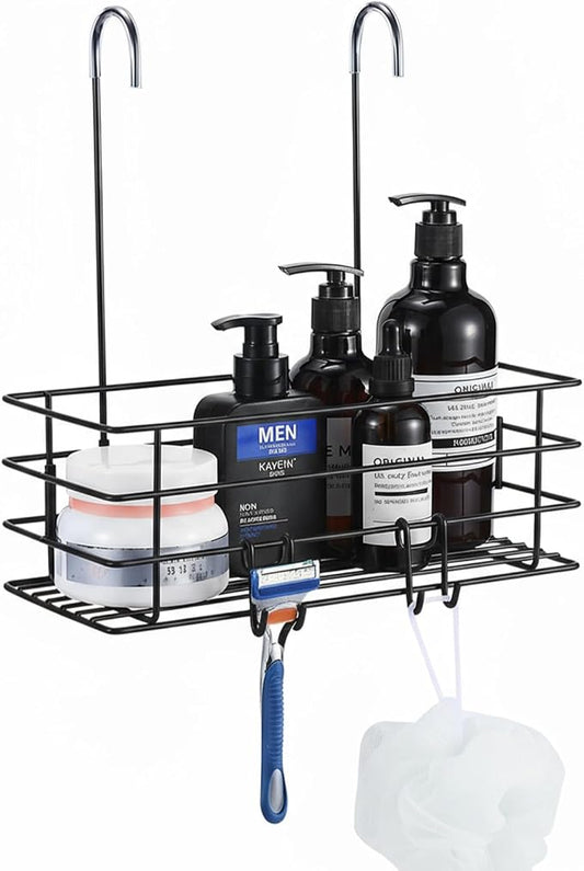 1-Tier Shower Caddy Hanging Shower Organizer Rack with Hooks Over The Door