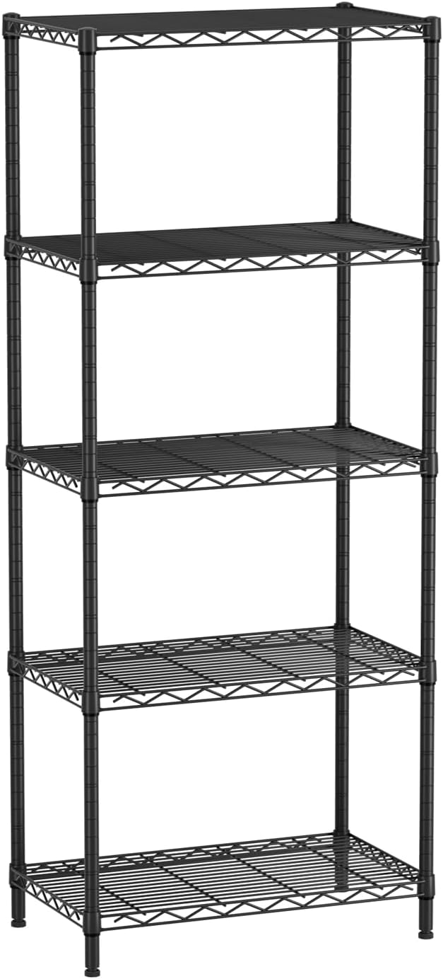 SINGAYE 5 Metal Shelves Wire Shelving Storage Shelf Adjustable Unit Pantry | 5 Tier Kitchen Laundry Room Organization Home Pantry Closet Bathroom Organizers Garage Rack 14" D x 24" W x 59.5" H Black