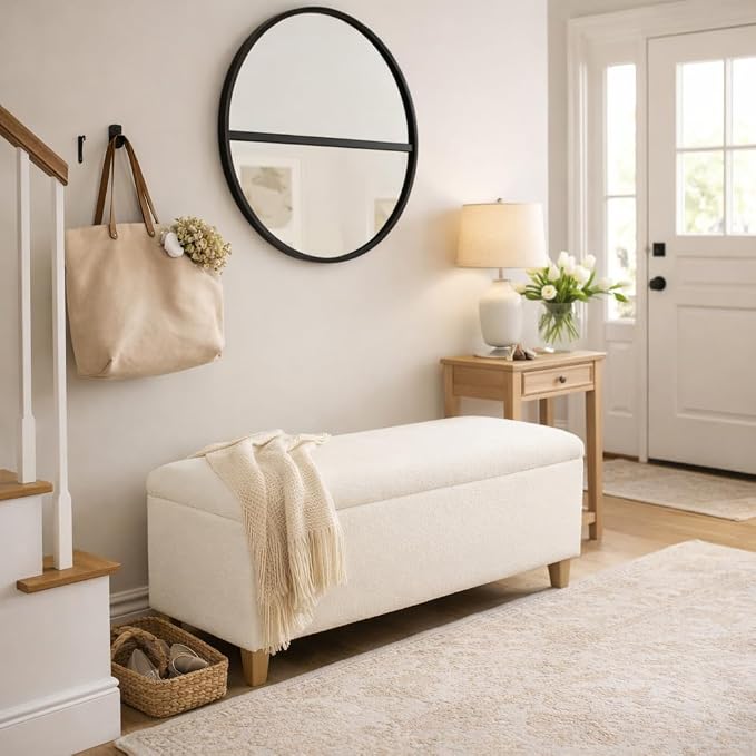 HomePop 42" Sherpa Storage Bench - Cream