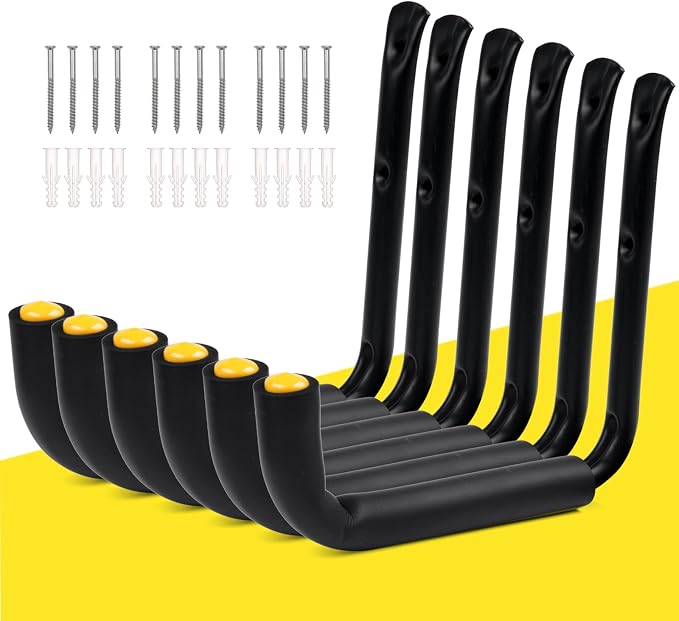 GEEDAR Heavy Duty Garage Storage Hooks -75 LB Capacity, 6packs, 9.8" Wall Mounted Rack for Hanging Paddle Board, Ladders, Bikes Enforced Kayak Storage Hanger