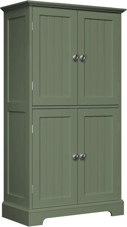 ChooChoo Bathroom Floor Cabinet with Adjustable Shelves | Bathroom Storage Cabinet, 4 Doors, Freestanding Cupboard for Living Room, Green