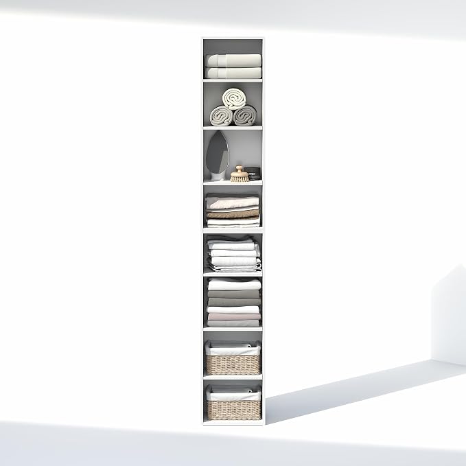 Furinno PASIR 8-Tier Closet Organizers and Storage, Open Shelf, Storage Organizer, 12-Inch Width, for Closet, Bedroom, White