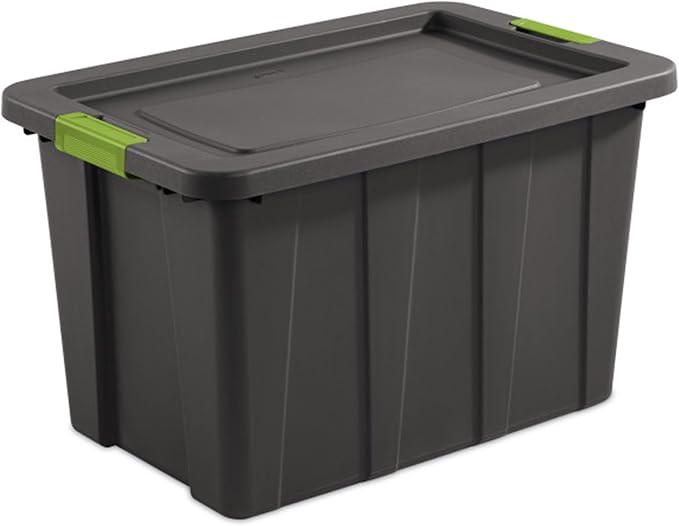 Sterilite Latching Tuff1 Tote Containers w/Lids, 30 Gallon, 8-Pack | Flat Gray, Large Plastic Storage Bins - Heavy-Duty Stackable Organizer Boxes for Home, Office, Basement, Closet, & Garage