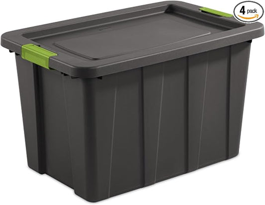 Sterilite Tote, Plastic Storage Bins with Snap Lids, 30 Gallon, 4-Pack | Flat Gray, Large Plastic Storage Bins - Heavy-Duty Stackable Organizer Boxes for Home, Office, Basement, Closet, & Garage