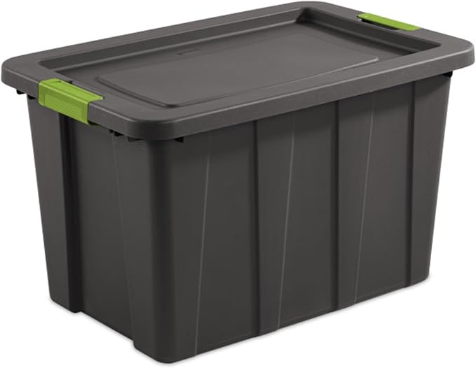 Sterilite Latching Tuff1 Tote Containers w/Lids, 30 Gallon, 12-Pack | Flat Gray, Large Plastic Storage Bins - Heavy-Duty Stackable Organizer Boxes for Home, Office, Basement, Closet, & Garage