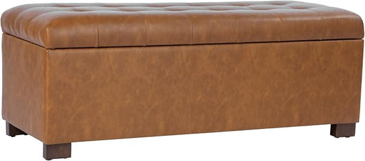HomePop 46" Tufted Storage Bench - Vintage Saddle Brown