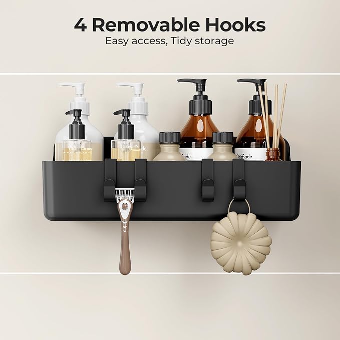 Orimade Shower Caddy 3-Pack, No-Drill Adhesive Shelves with 4 Hooks for Bathroom, Rustproof ABS Plastic Storage Organizer Set, Black