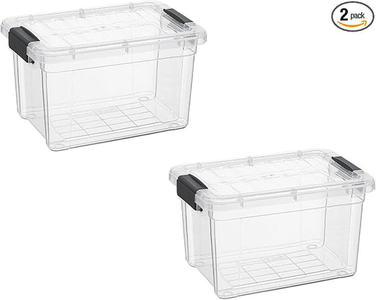 Superio Mini Storage Container Plastic Crayon Box Art Supplies and Sewing Case Stackable Clear Small Organizer for Beads, Stationery, Chalk, and Food, 1.4 Quart, 2 Pack