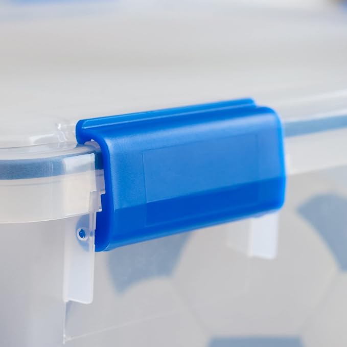 IRIS USA 3-Pack 74 Qt Storage Bins with Gasket Lids, Clear/Blue | WeatherPro seal helps protect bulky items for moving, garage, attic and basement storage