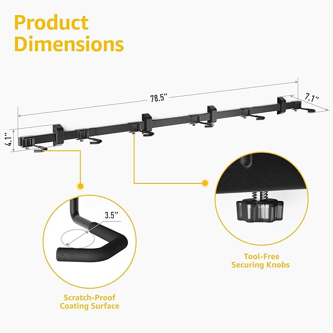 monTEK Enhanced Garage Bike Rack, Adjustable 6 Bike Hangers for Garage | Equipped with 78.5in Extended Rail,Accommodate Various Bicycle Sizes,Heavy-Duty Steel Bike Wall Mount,Max Capacity 330 lbs