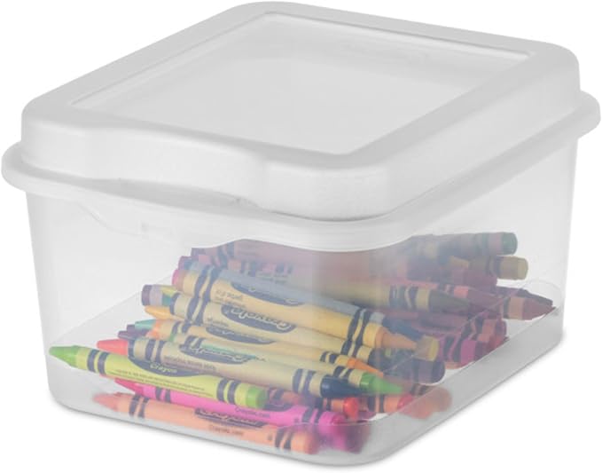 Sterilite Square Small FlipTop, Clear Plastic Storage Box, 48-Pack | Bin with Hinged Lid, Stackable Multipurpose Organizer for Art & Craft Supplies, Accessories, Photos & CDs, Home or Office Use