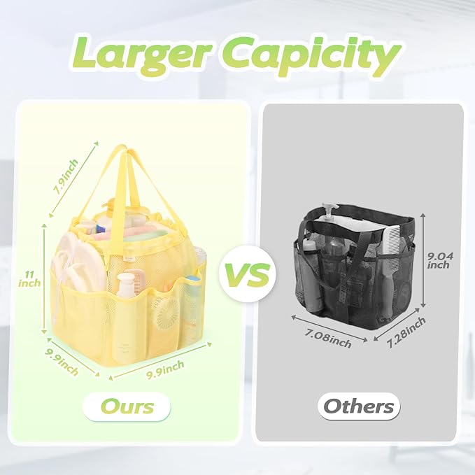 famichan Mesh Shower Caddy Portable with Drawstring, Dorm Room Essentials for College Students Girls & Boys, Large Shower Bag for Camping,Swimming,Gym,Travel,Bathroom - Yellow