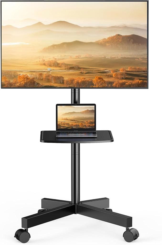 PERLESMITH Rolling TV Stand for 23-63 Inch Flat/Curved Screen TVs up to 88 lbs, Mobile TV Stand on Wheels, Portable TV Stand with Tilt & Height Adjustable,Outdoor TV Stand Max VESA 400x400mm