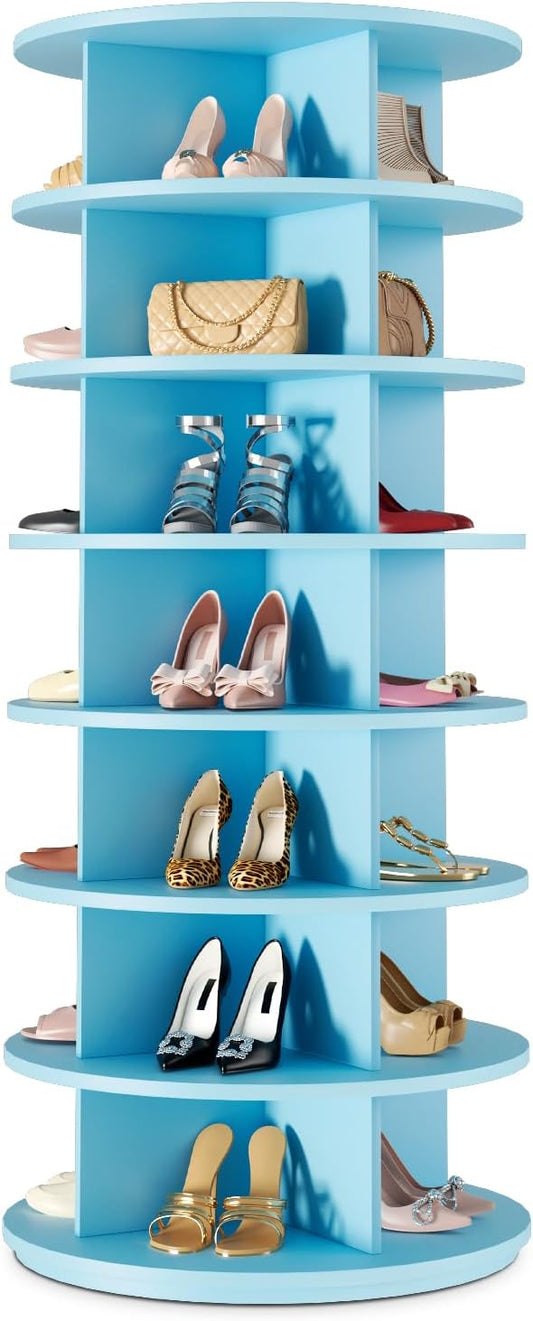 Rotating Shoe Rack 7 Tier Spinning Shoes Organizer Tower for 28-32 Pairs Lazy Susan 360 Revolving Shoe Storage Cabinet Rotate Shoe Handbag Rack Round Carousel for Closet, Bedroom (Blue)