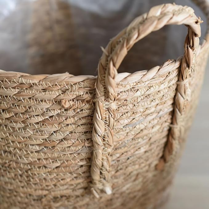 Hand Woven Seagrass Storage Basket Flower Baskets Plant Pot Succulent Organizer For Home Living Room Decorate Landscape Handmade(Natural,7.87''X7.87'')