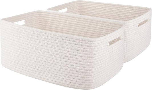 OIAHOMY Storage Basket for Shelves, Closet Cube Storage Bins Baskets for Clothes Blanket Towels, Baby Nursery, Toy Baskets Box, Woven Rope Basket, 17.72 * 12.99 * 7.87 IN, 2 Packs White