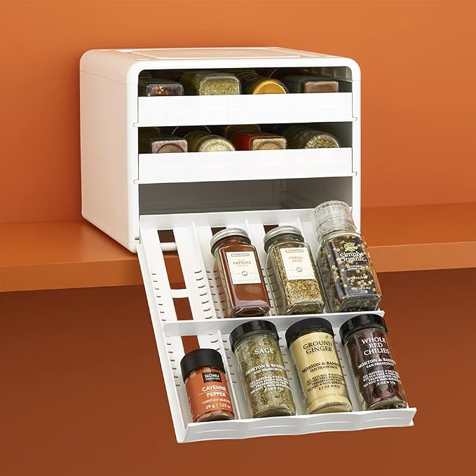 YouCopia SpiceStack® Adjustable Spice Rack Organizer, Pull-Down 24-Bottle Seasonings and Spices Holder for Kitchen Cabinet and Pantry Organization with 104 Included Labels | Adjustable