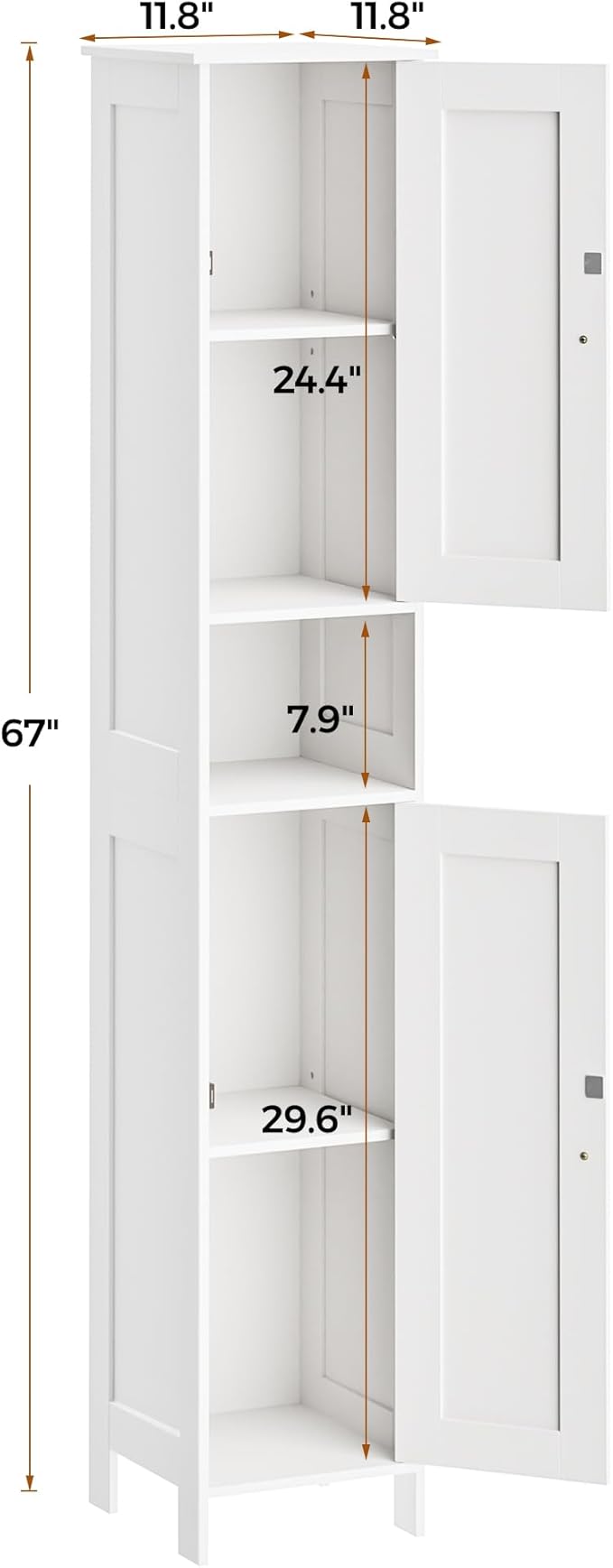 Homleke Tall Bathroom Storage Cabinet with 2 Doors, Slim Bathroom Cabinet | Narrow Storage Cabinet with Adjustable Shelves, Anti-Tip Design, Reversible Door, Easy Assembly, White, 11.8''W