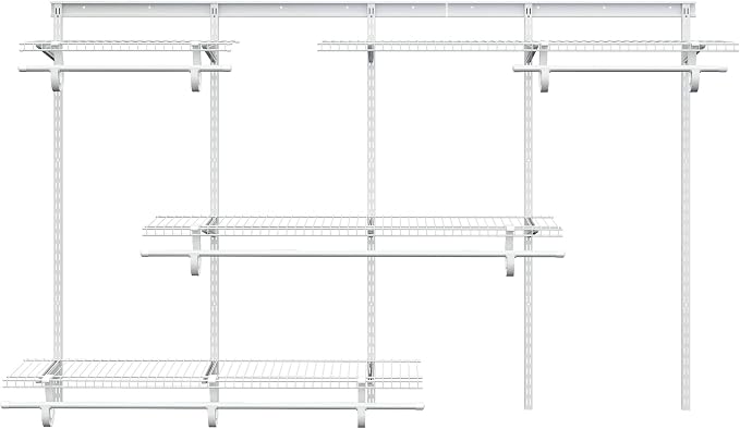 PROWORX 5-8 Ft Closet Organizer System, White Adjustable Custom Metal Wire Shelving Wall Mounted, Expandable Organization and Storage Shelf Kit with Hanging Rods