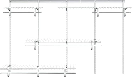 PROWORX 5-8 Ft Closet Organizer System, White Adjustable Custom Metal Wire Shelving Wall Mounted, Expandable Organization and Storage Shelf Kit with Hanging Rods