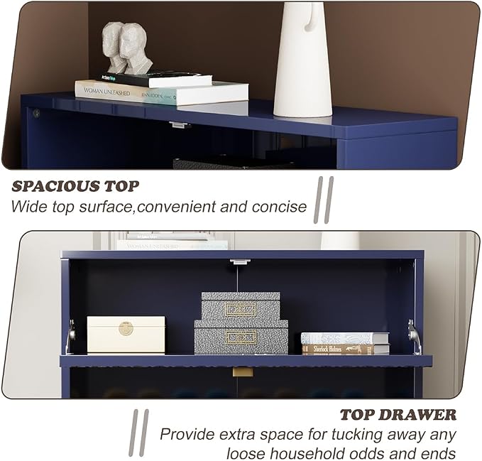 Boyel Living 3 Flip Drawers Free Standing Shoe Racks,Modern Shoes Cabinet with Brass Knobs and Legs, 24 Pair for Entryway (Blue