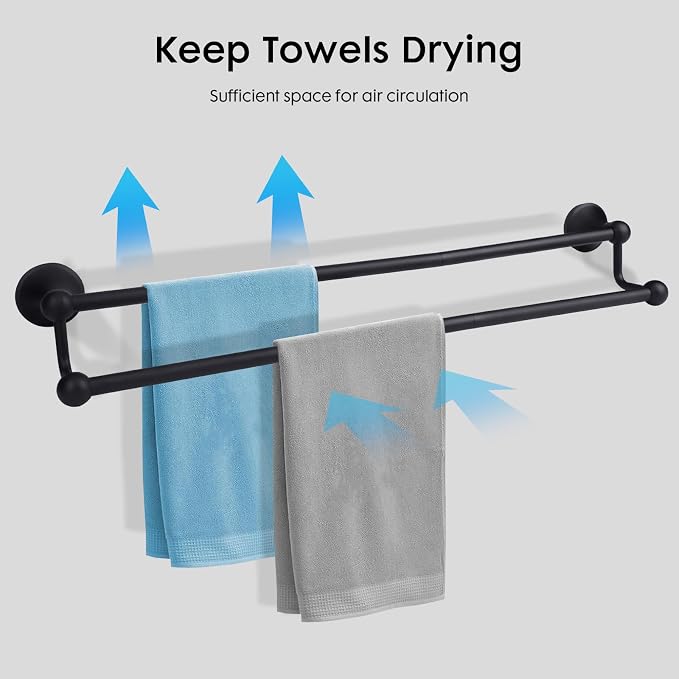 Antique 24 Inch Bathroom Double Towel Bar Matte Black,Towel Racks for Bathroom Wall Mounted,Bathroom Towel Holder Black,Two Towel Rod Hanger for Hotel